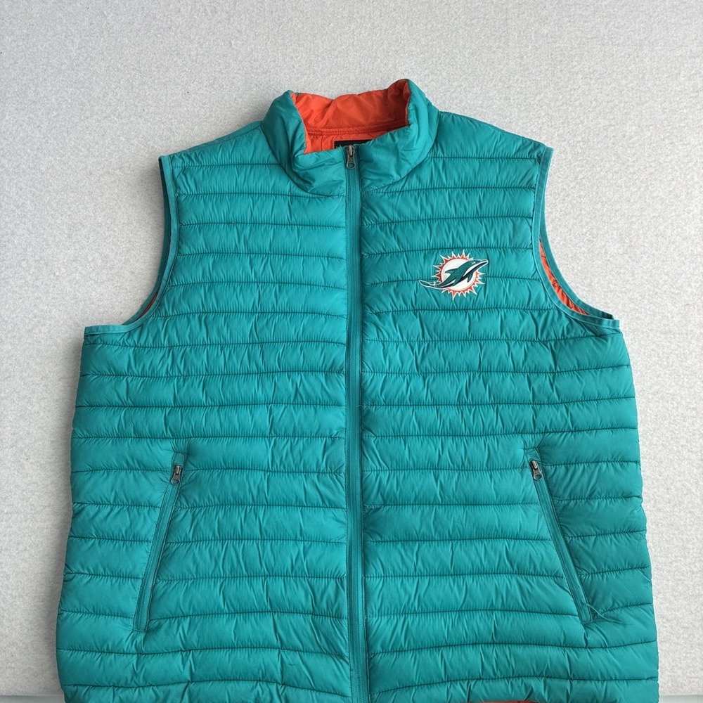 NFL Miami Dolphins Full Zip Puffer Vest Mens 2XL XXL Football Aqua Embroidered